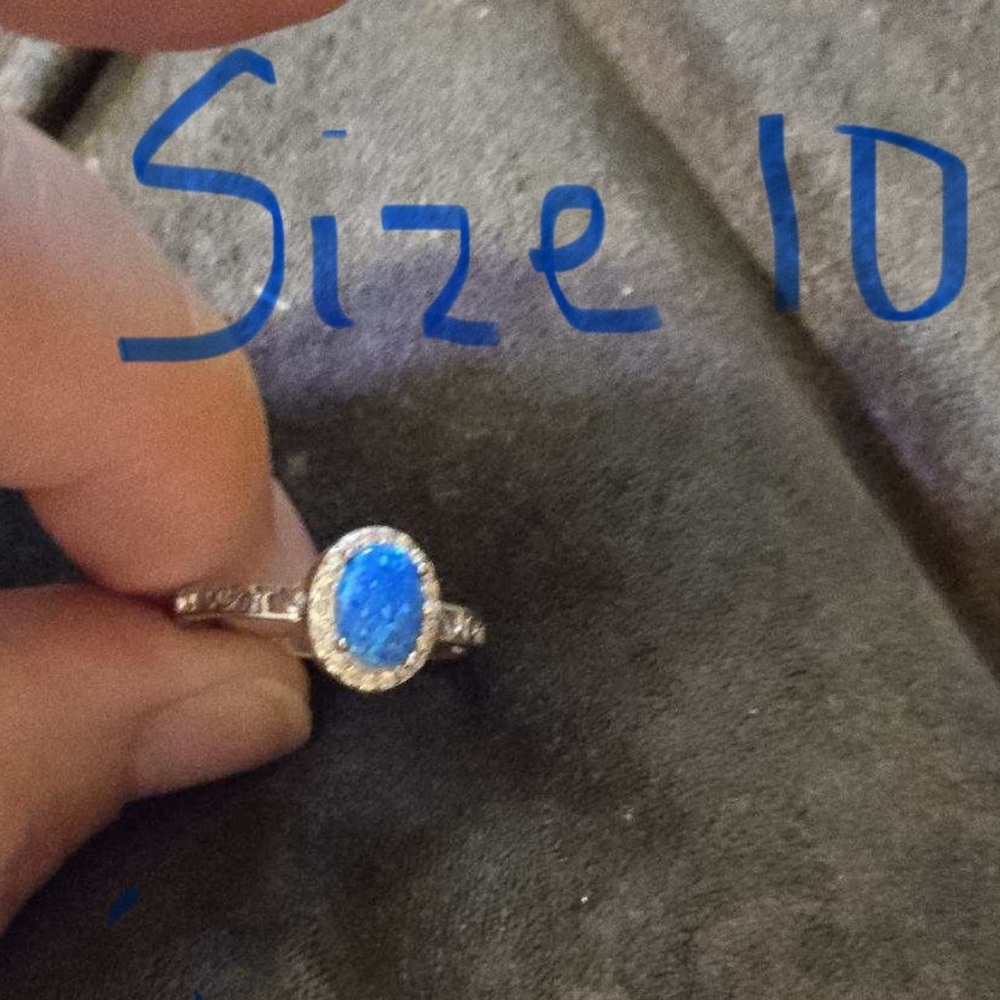 Size 10 Blue Opal Ring! .925 Sterling Silver